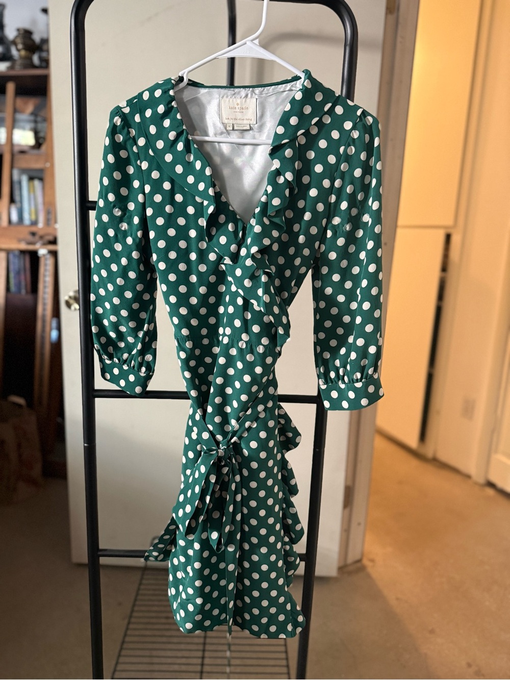 kate spade Green and White Polka Dot Ruffle Wrap Dress